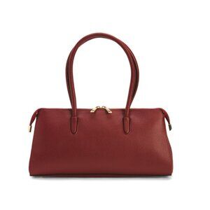 DIVINA FIRENZE Cherry Red Made In Italy Leather East West Double Handle Satchel